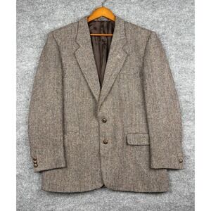 Chatsworth Harris Tweed 44L Brown Herringbone Wool Sport Coat Blazer England